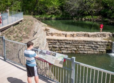 dam and trail walkway at Historic Water Station Park in Allen, TX